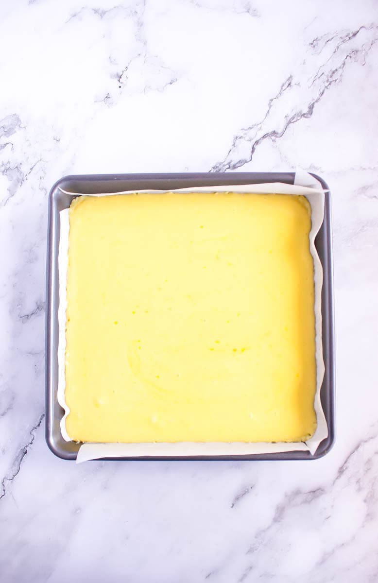 Baked key lime pie bars in the pan