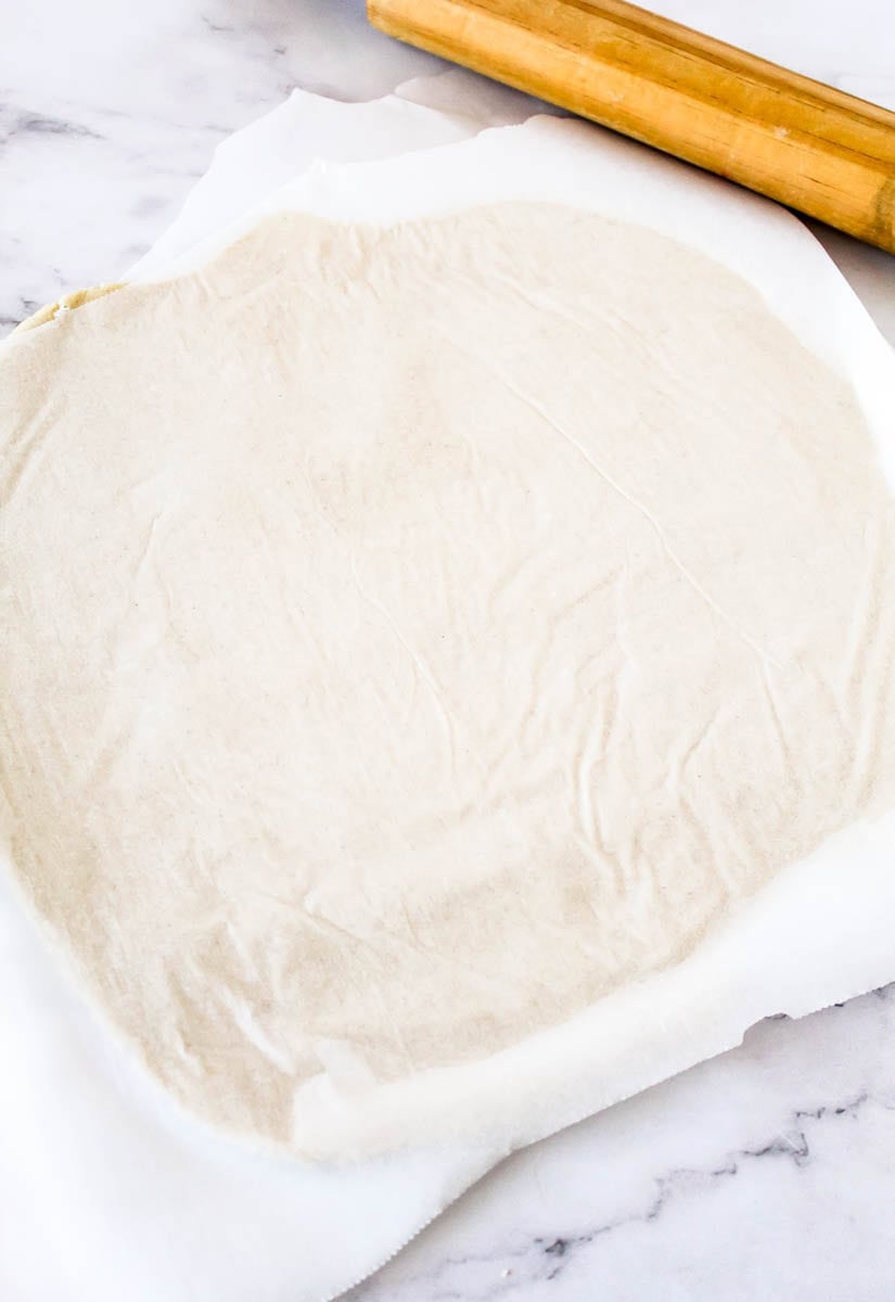 Dough rolled out flat.