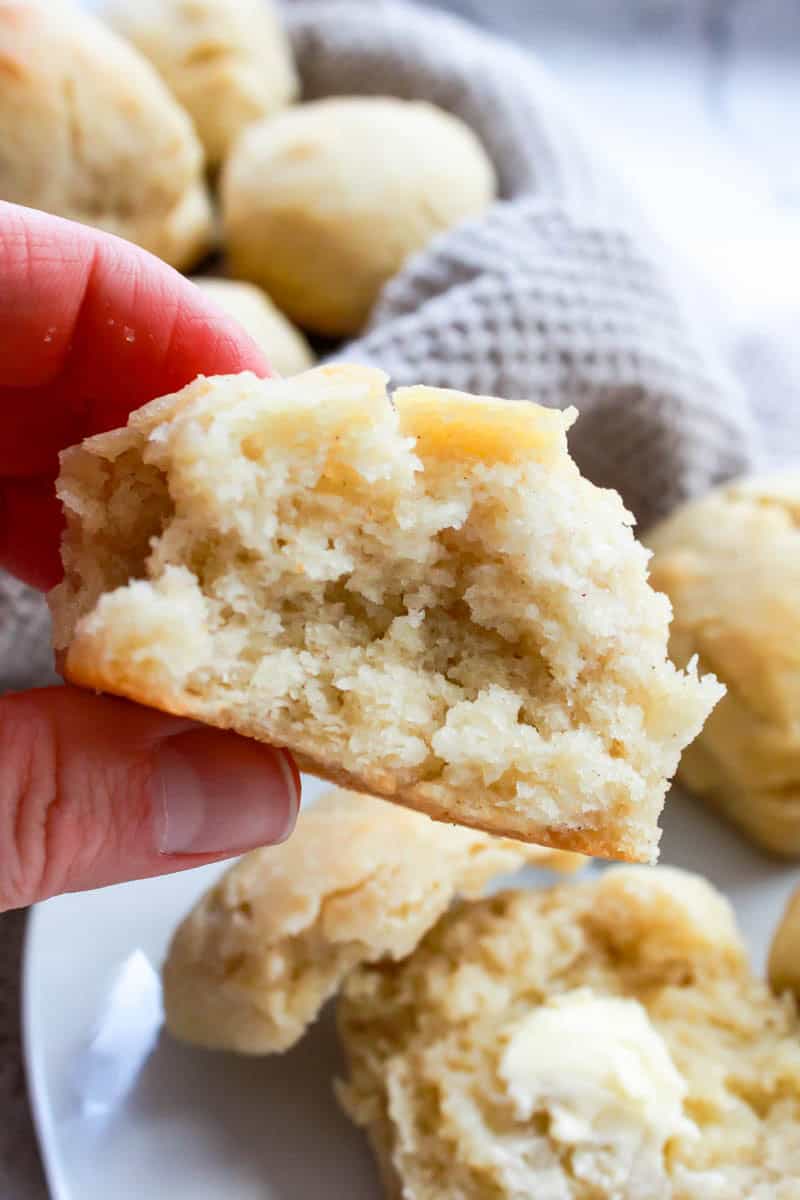 Close up of inside of cut dinner roll