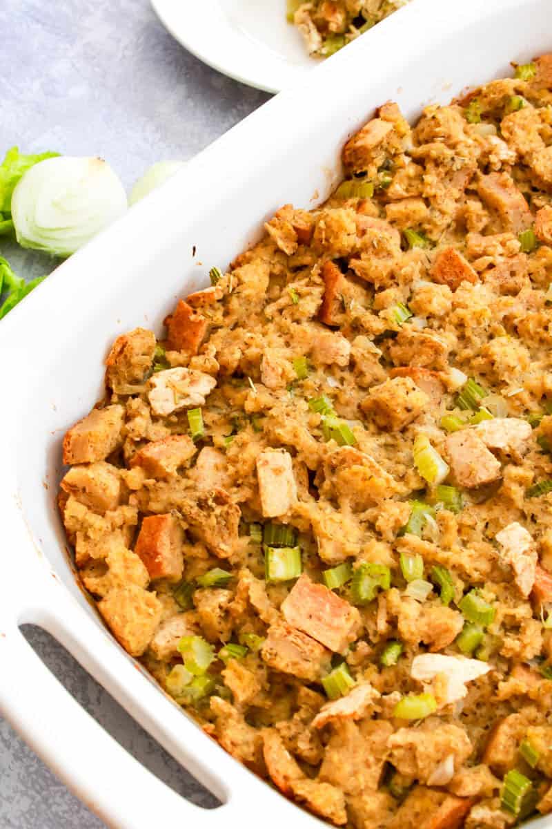 Casserole dish with gluten free stuffing