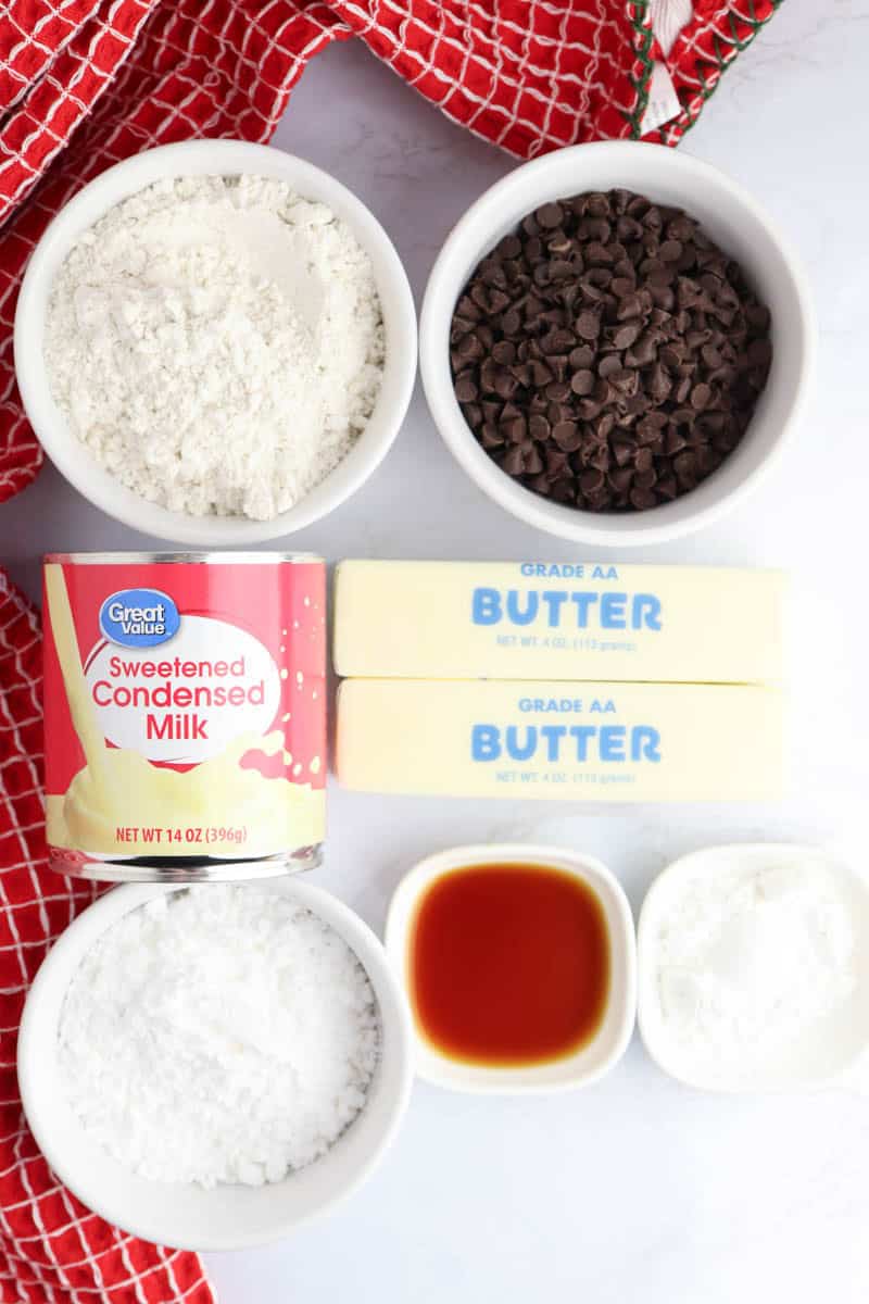Ingredients for gluten free chocolate chip snowball cookies