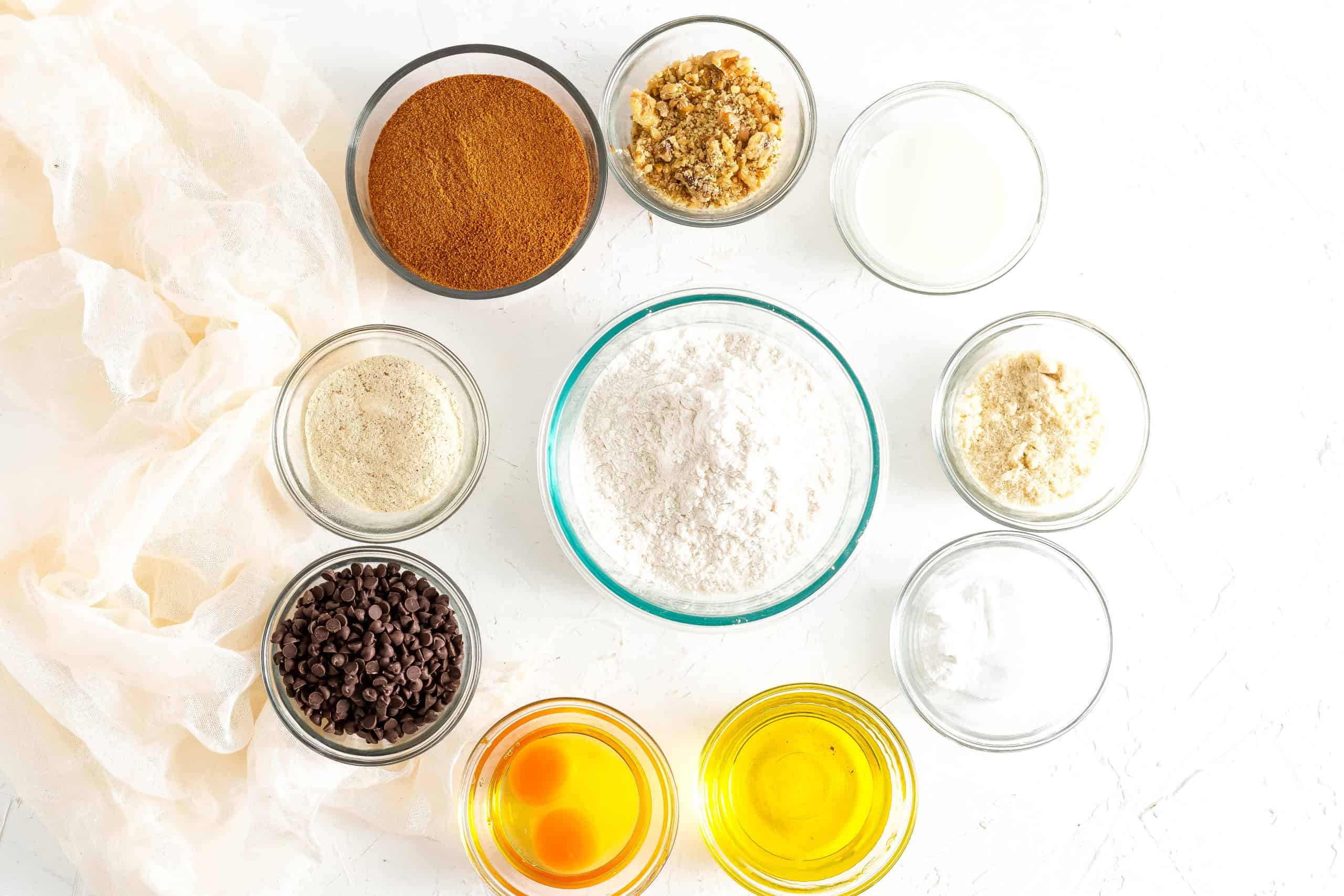 Ingredients for soft gluten free chocolate chip cookies