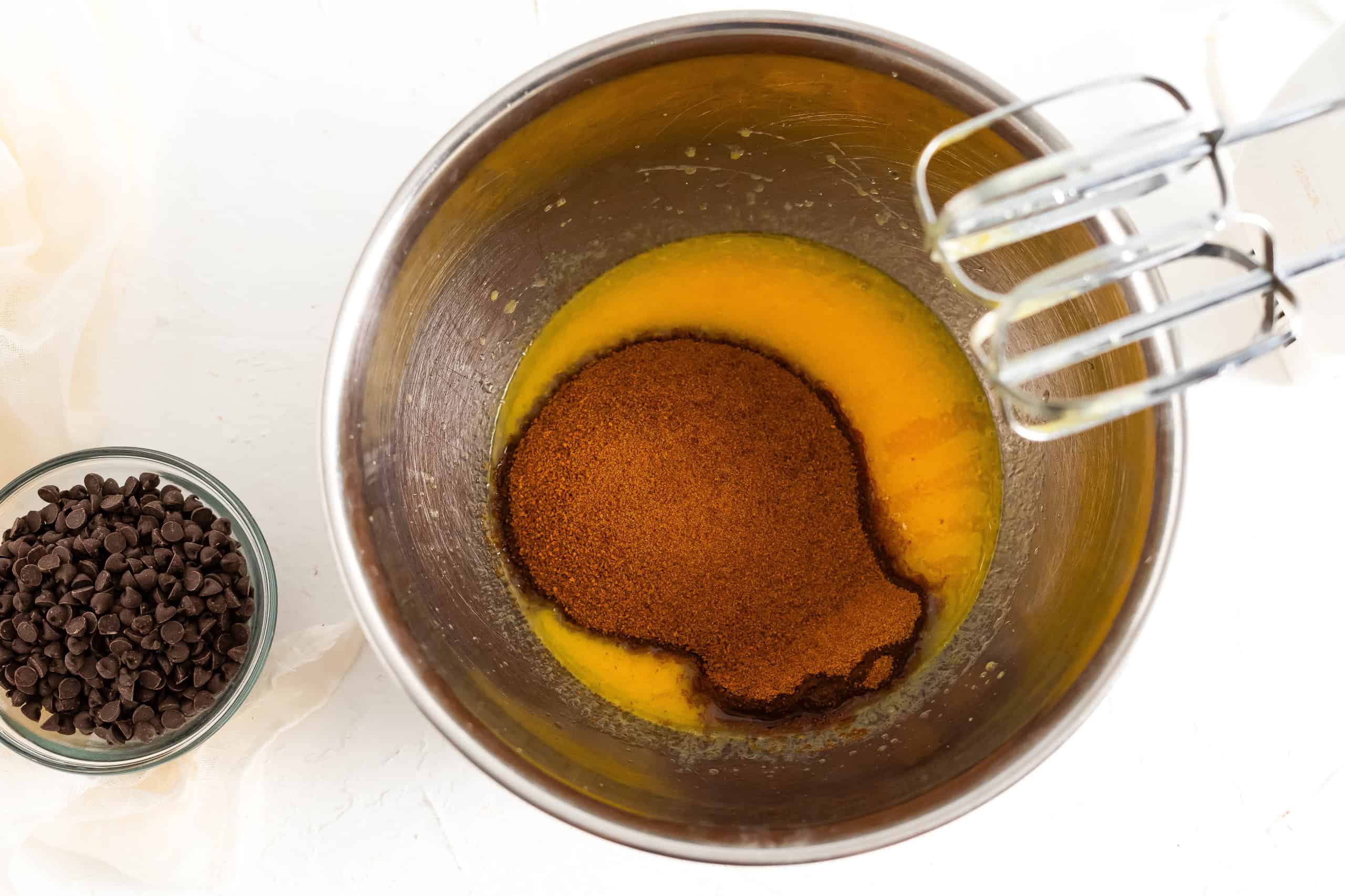 Coconut sugar in with the egg mixture and melted ghee.