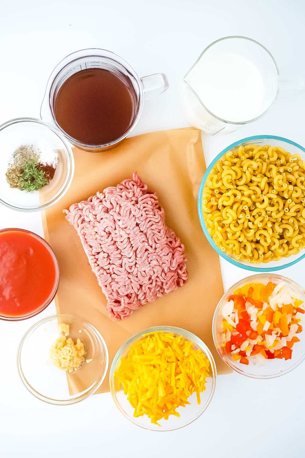 Ingredients for gluten free hamburger helper