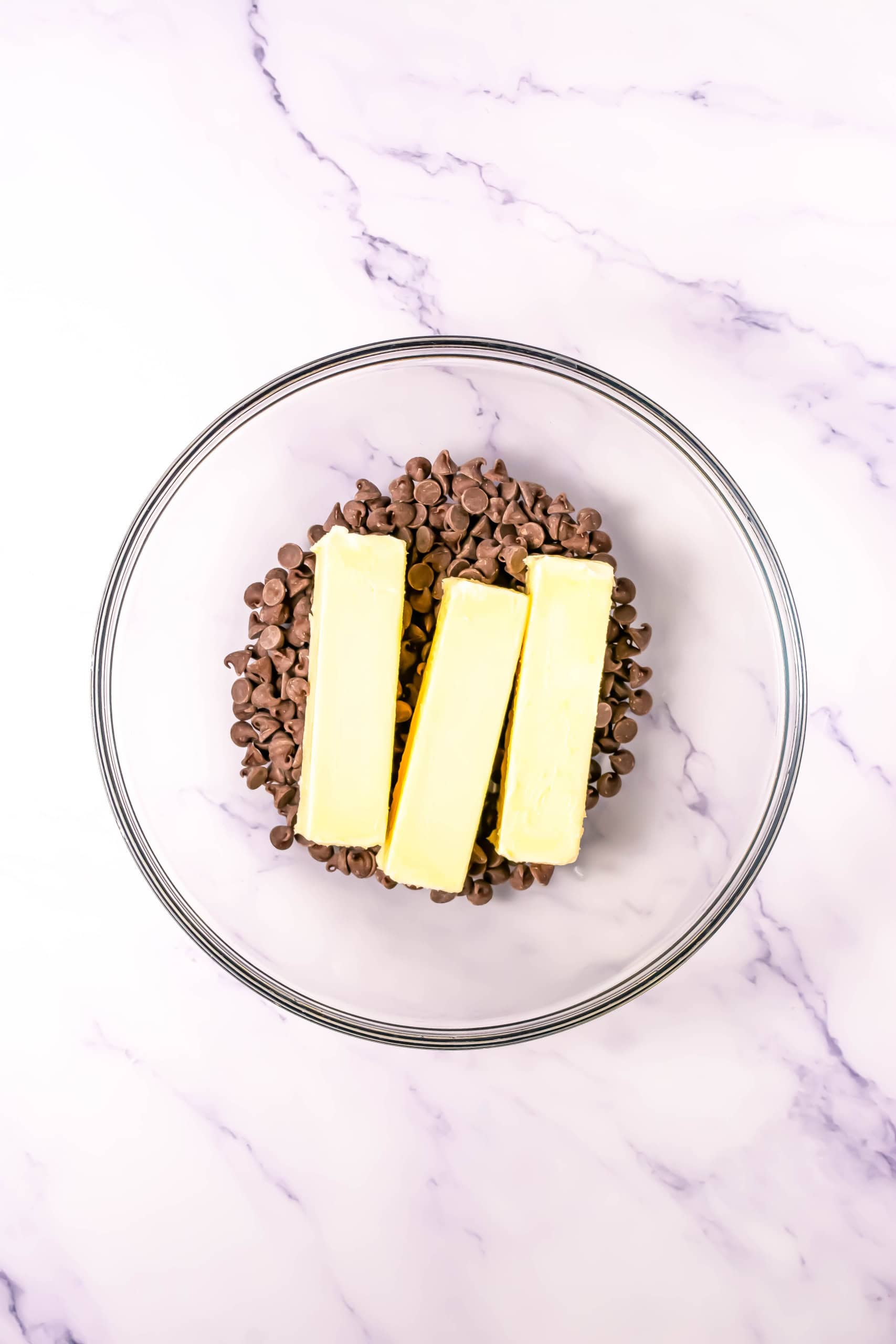 The bowl with butter and chocolate chips.