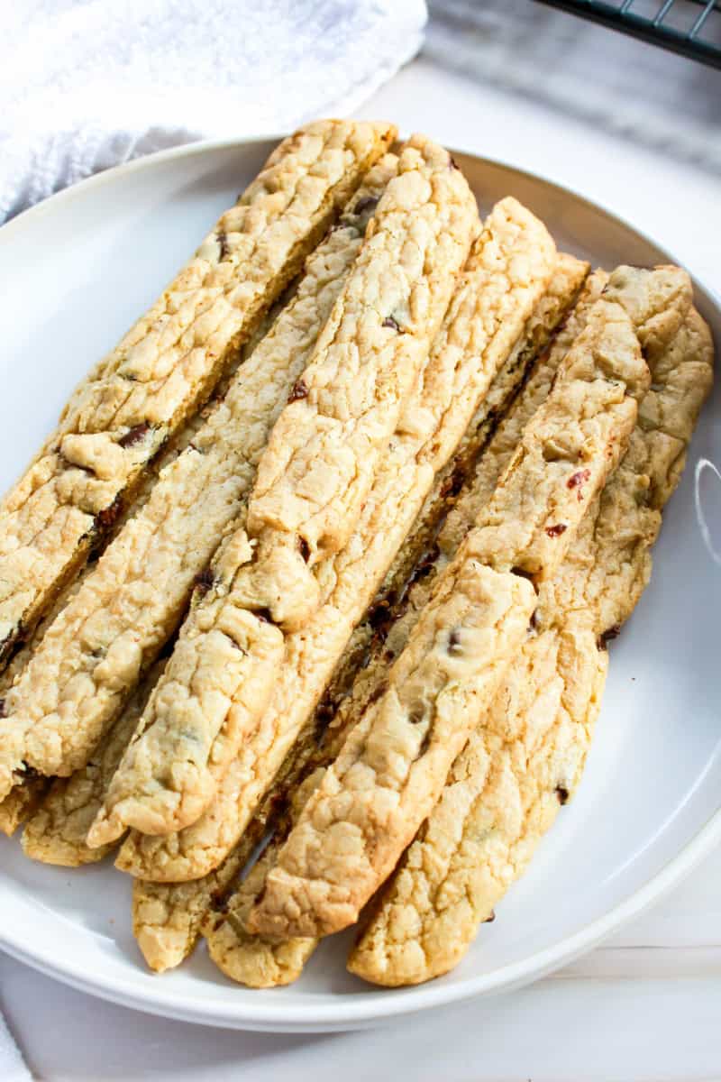 Gluten free cookie fries on white plate.