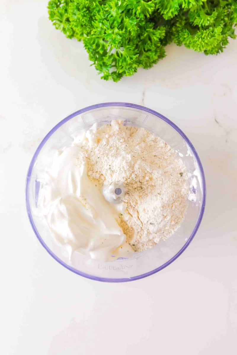 Ingredient for cottage cheese ranch dip in the food processor