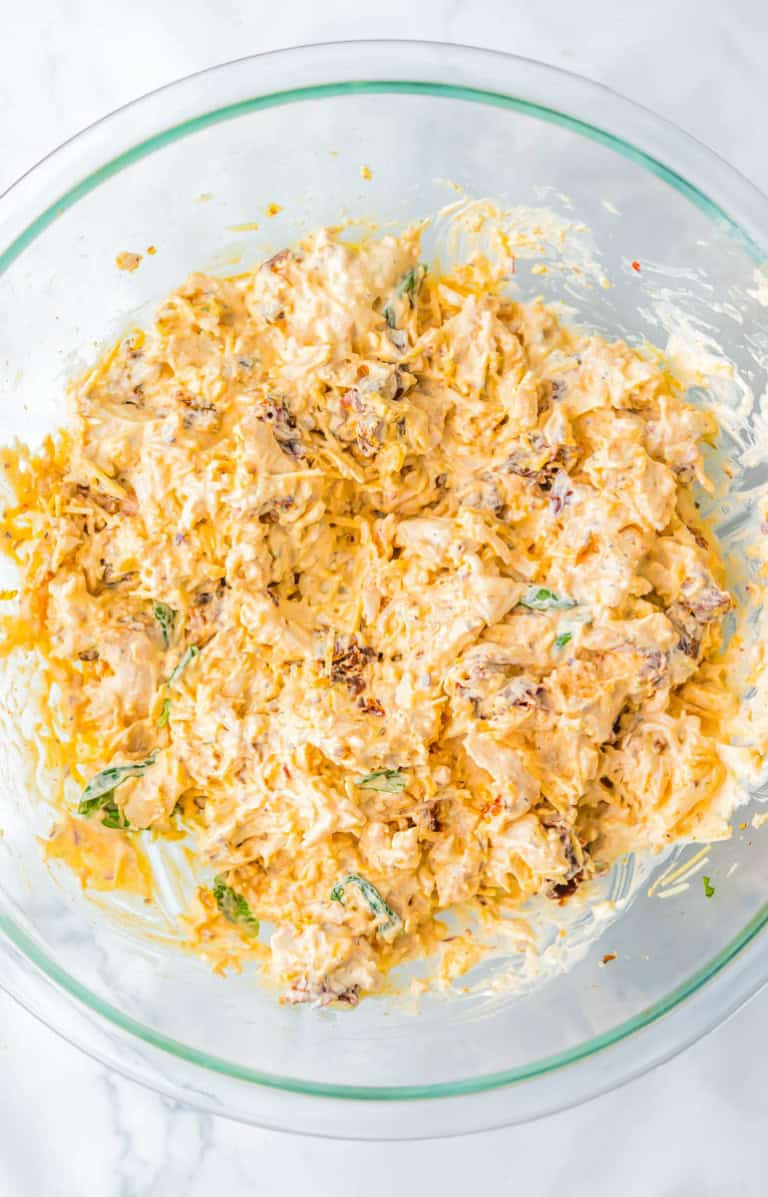 Salad and dressing combined in one bowl.