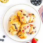 Overhead shot of muffins on white plate