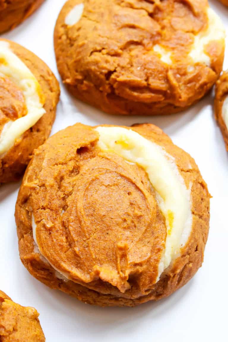 Close up of the gluten free pumpkin cheesecake cookie.