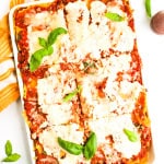 A sheet pan with lasagna