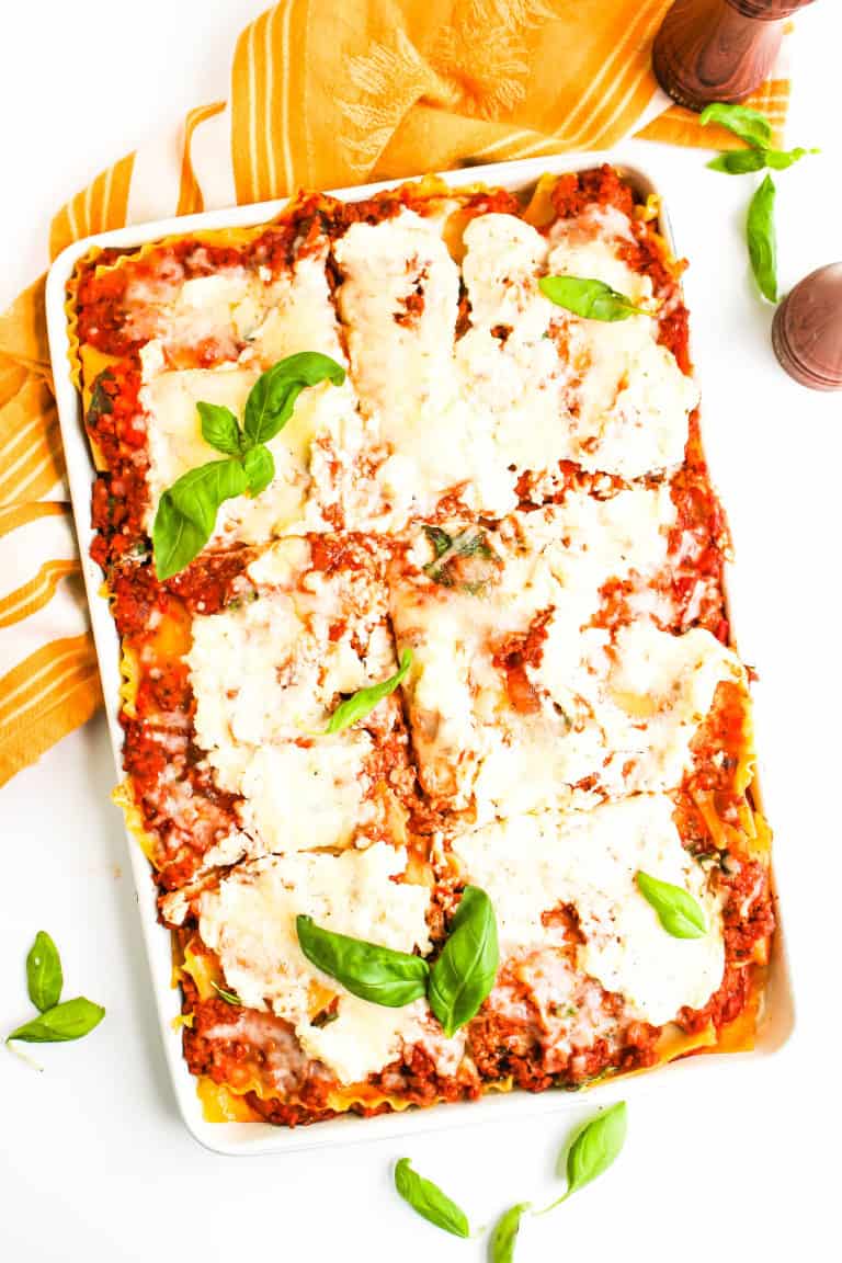 A sheet pan with lasagna