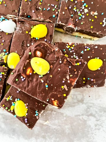 Easter Fudge squares on marble background