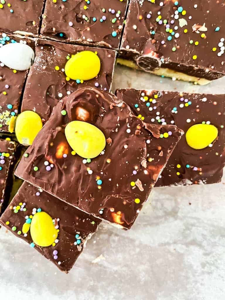 Easter Fudge squares on marble background