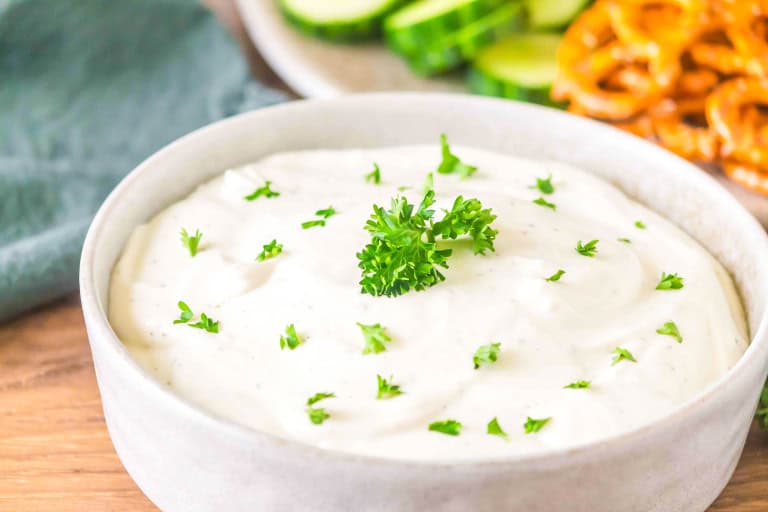 Bowl of cottage cheese ranch dip